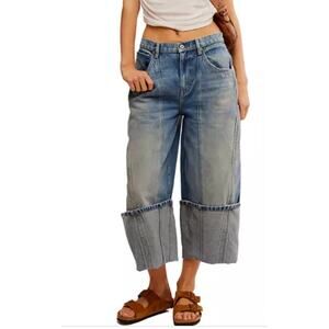Free People We the Free Olsen Cuffed Barrel Jeans Blue Size 32
